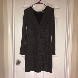 Black wrap-style knee-length cocktail dress